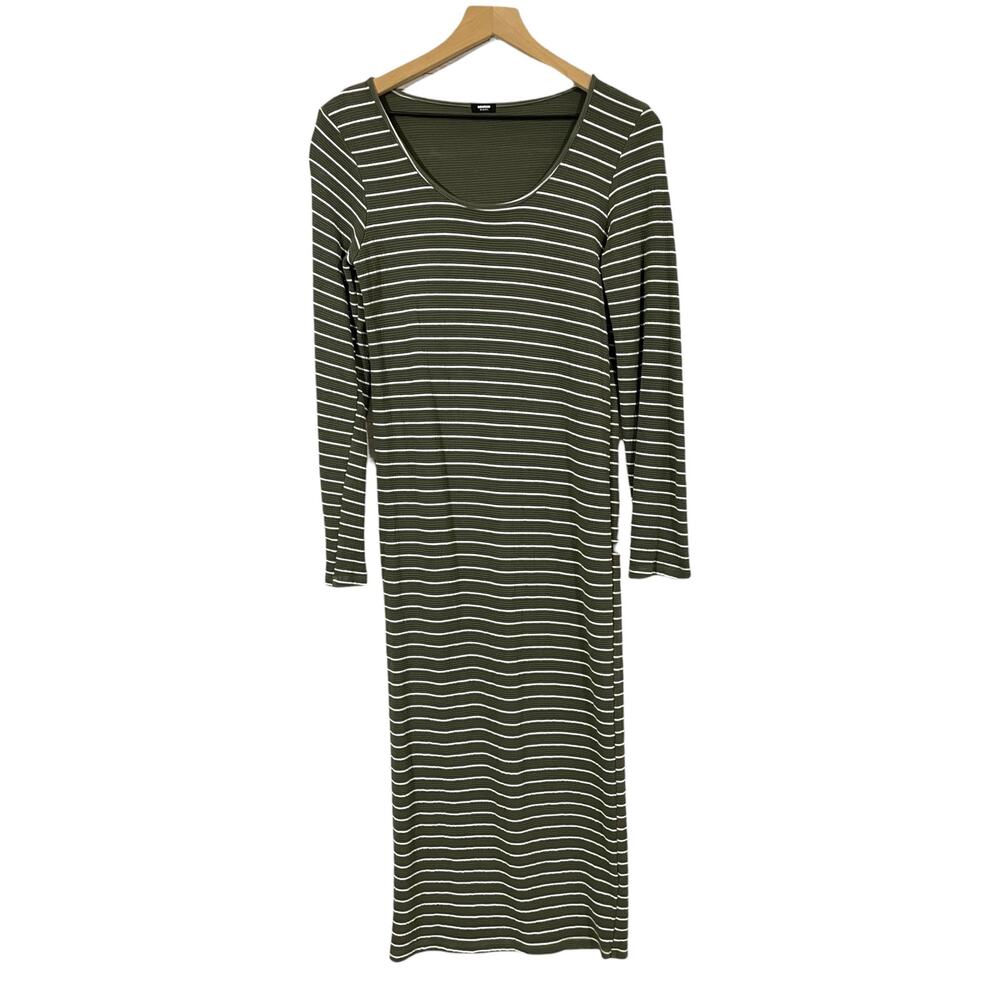 MONROW Mommy Stretch Knit Striped Midi Dress - Green - Medium